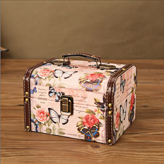 #01013 Retro Leather Wooden Box Butterfly & Flower Pattern