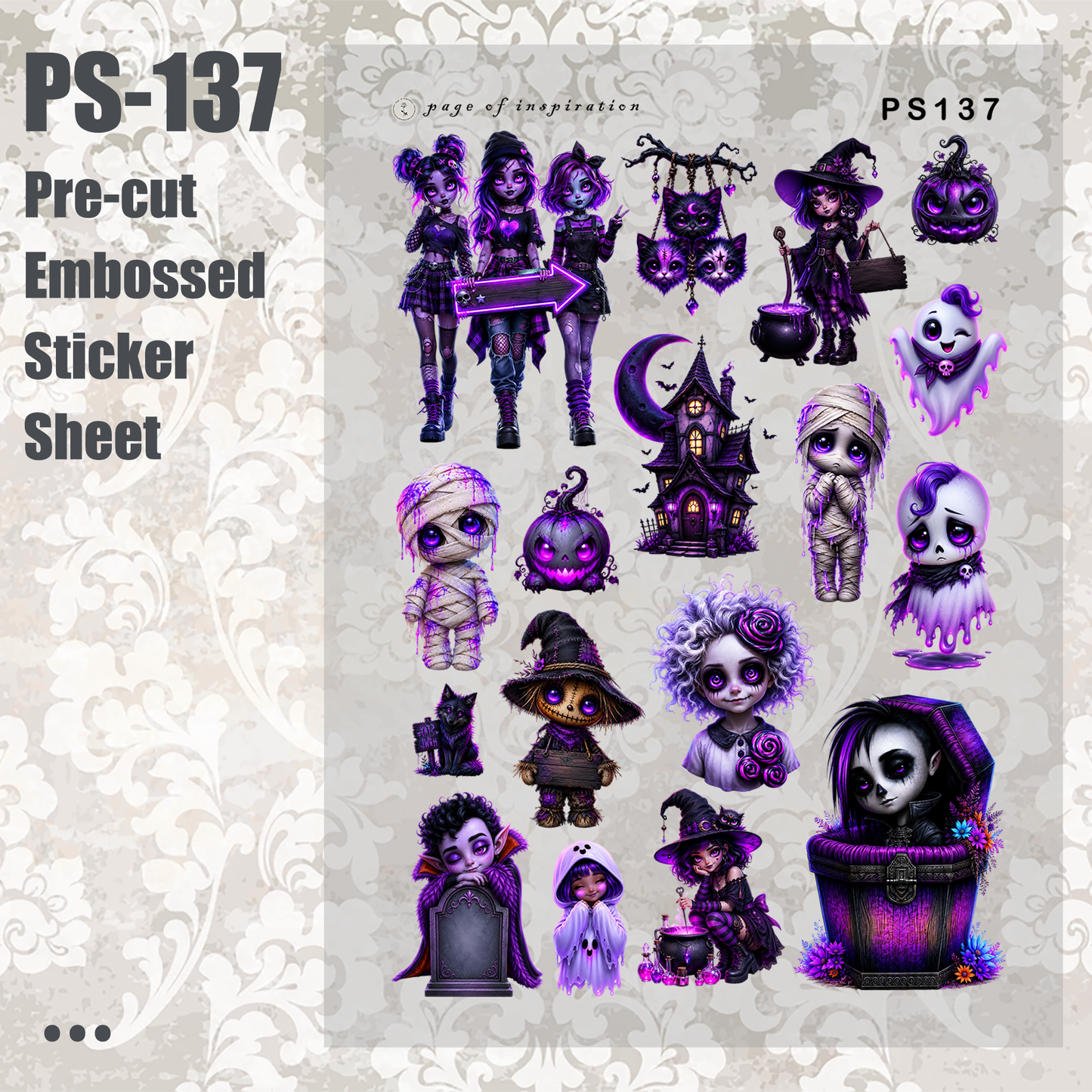#PS-137 Pre-cut Embossed PET Sticker Sheet