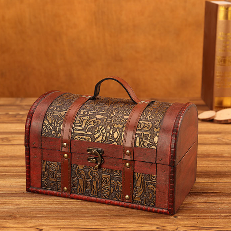 #01015 Retro Leather Wooden Box with Lock Egyptain Literature