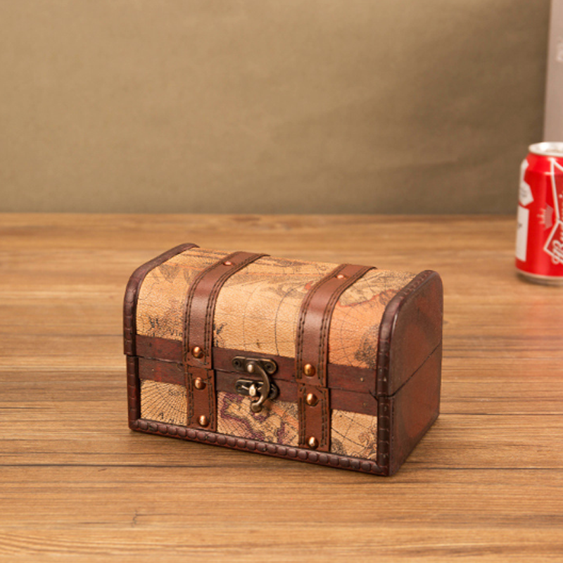 #01014 Retro Leather Wooden Box World Map Pattern