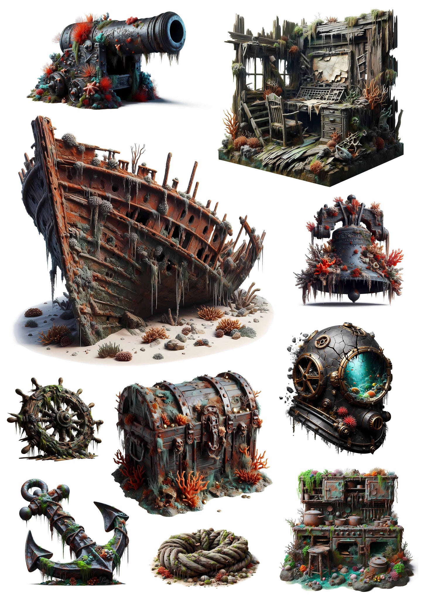 #02614 Sunken Pirate Ship Embossed Sticker