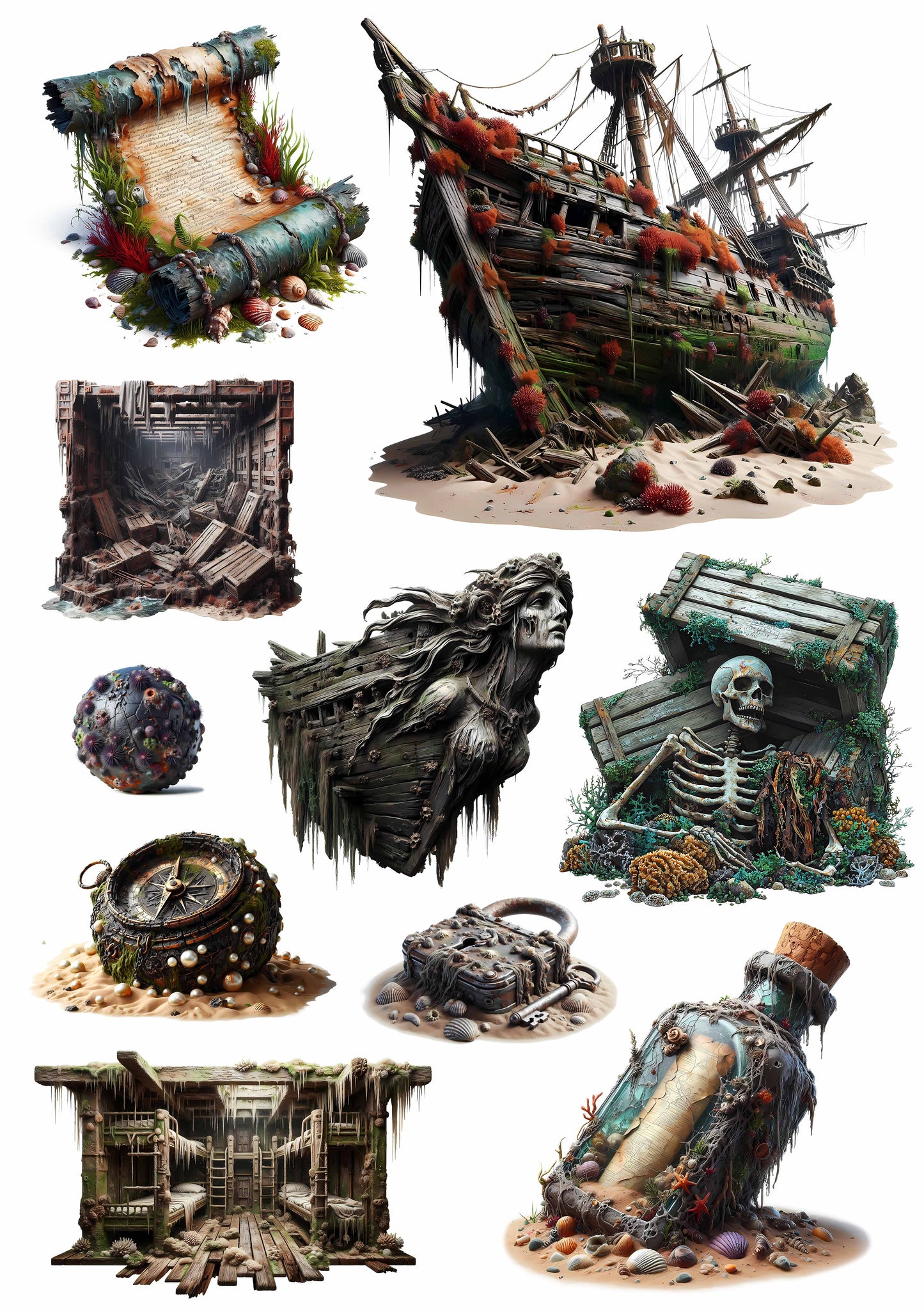 #02614 Sunken Pirate Ship Embossed Sticker