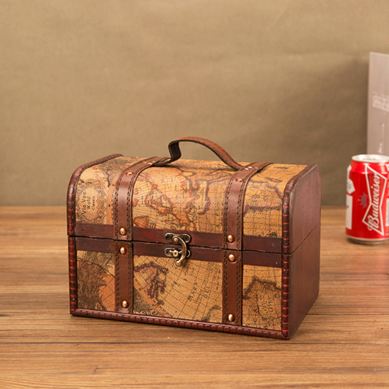 #01014 Retro Leather Wooden Box World Map Pattern