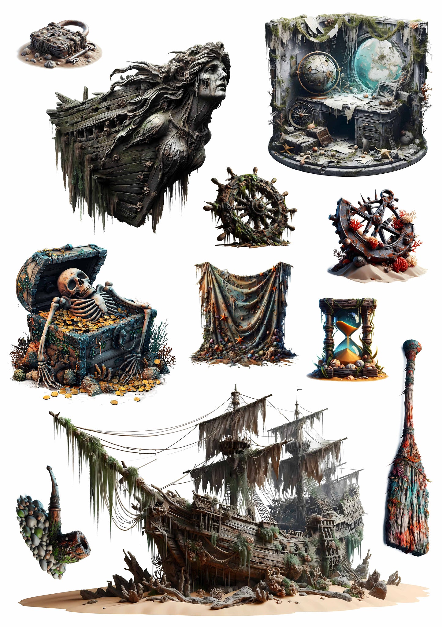 #02614 Sunken Pirate Ship Embossed Sticker