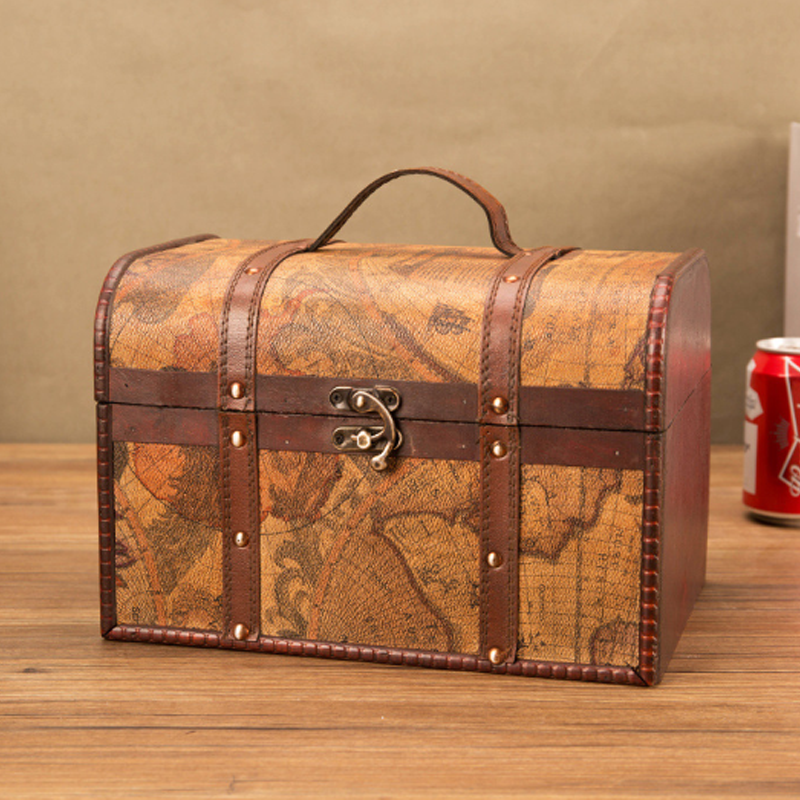 #01014 Retro Leather Wooden Box World Map Pattern