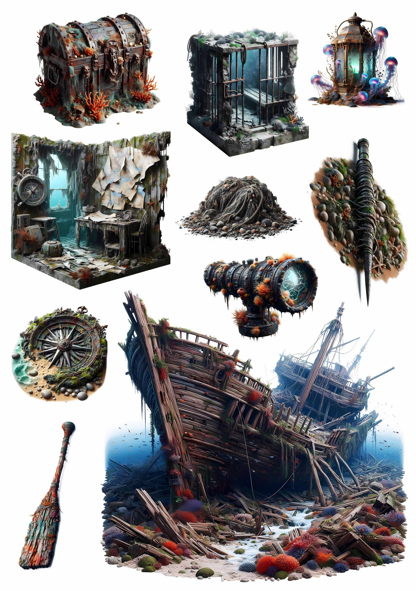 #02614 Sunken Pirate Ship Embossed Sticker
