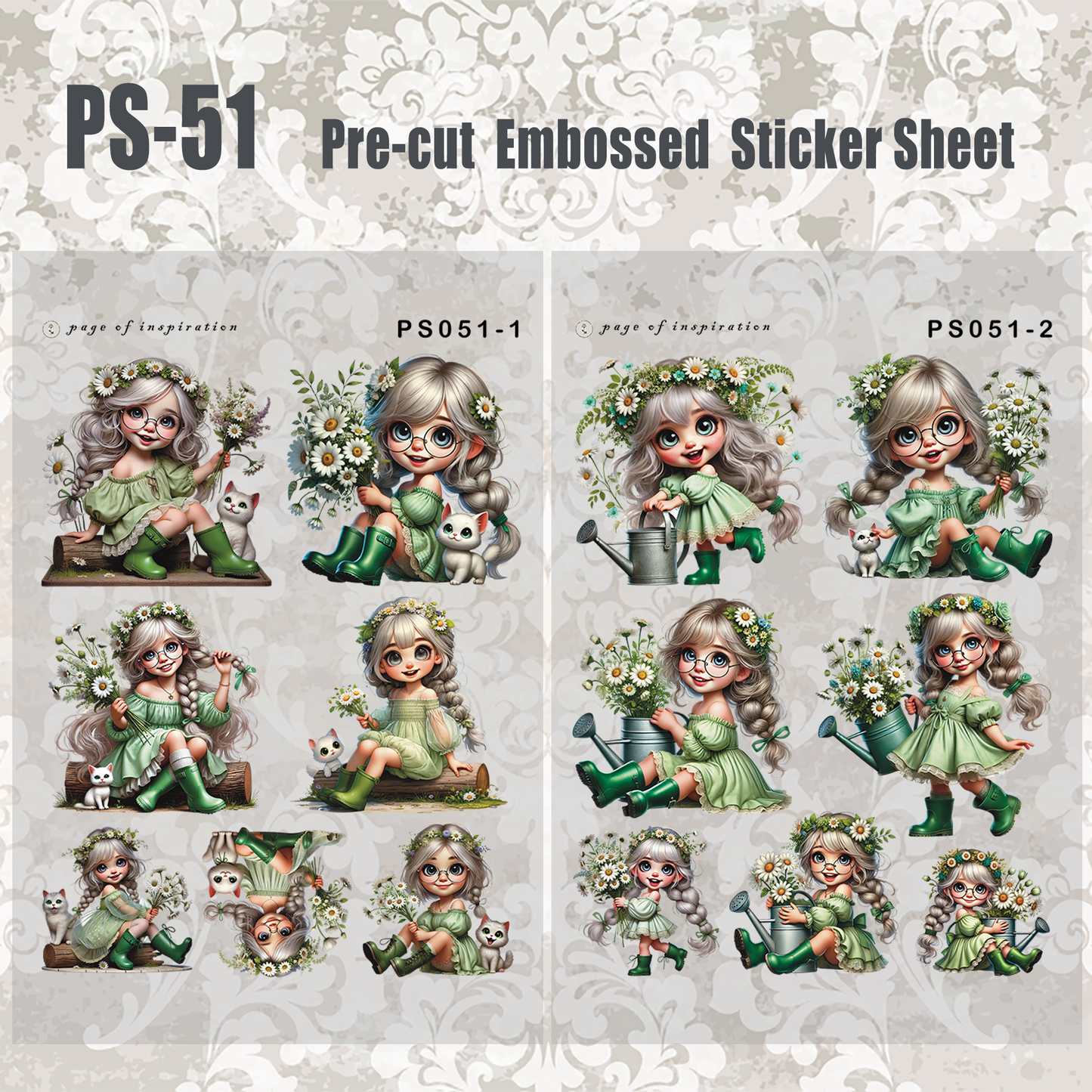 #PS-51 Pre-cut Embossed PET Sticker Sheet