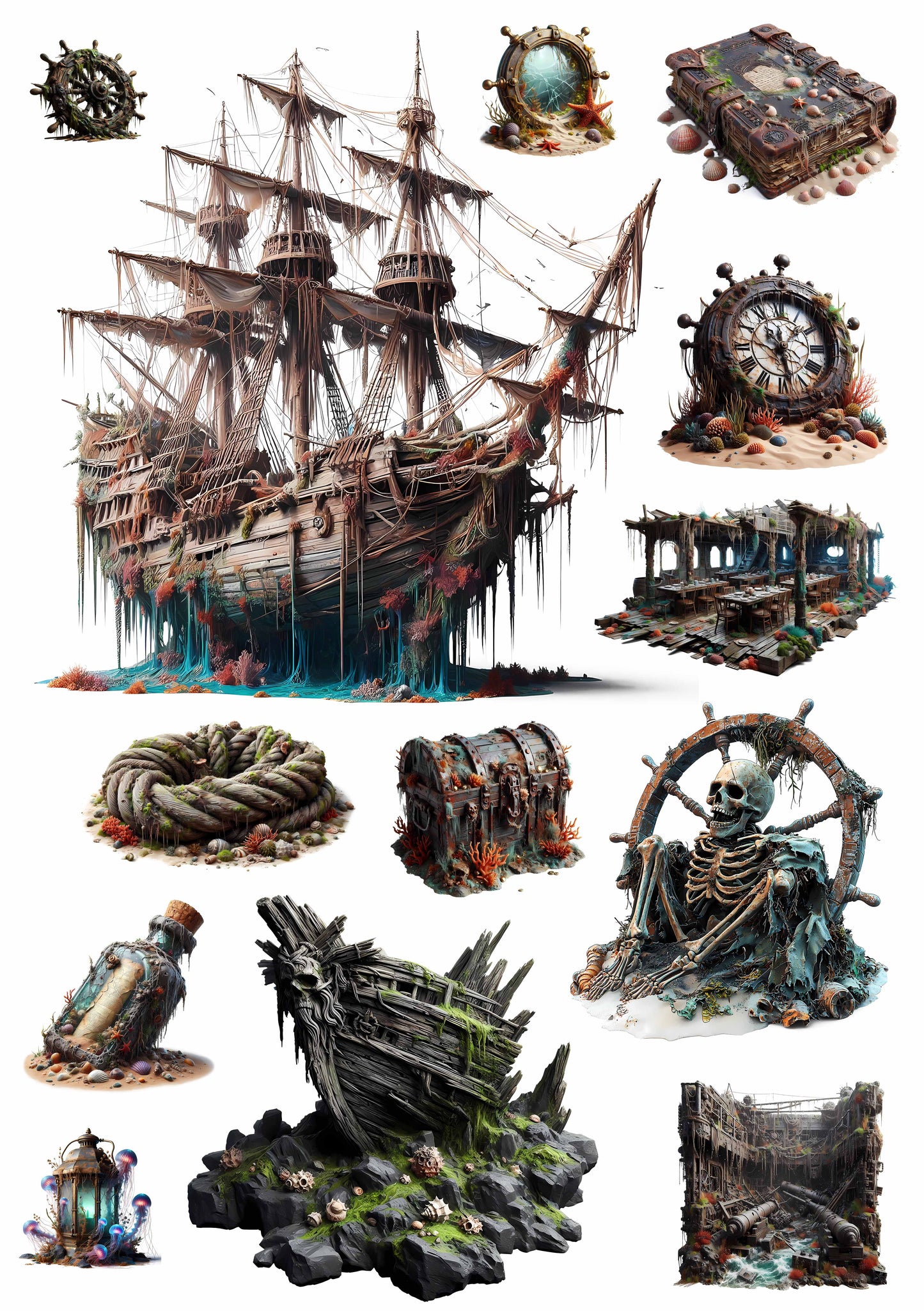 #02614 Sunken Pirate Ship Embossed Sticker