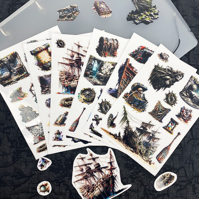 #02614 Sunken Pirate Ship Embossed Sticker