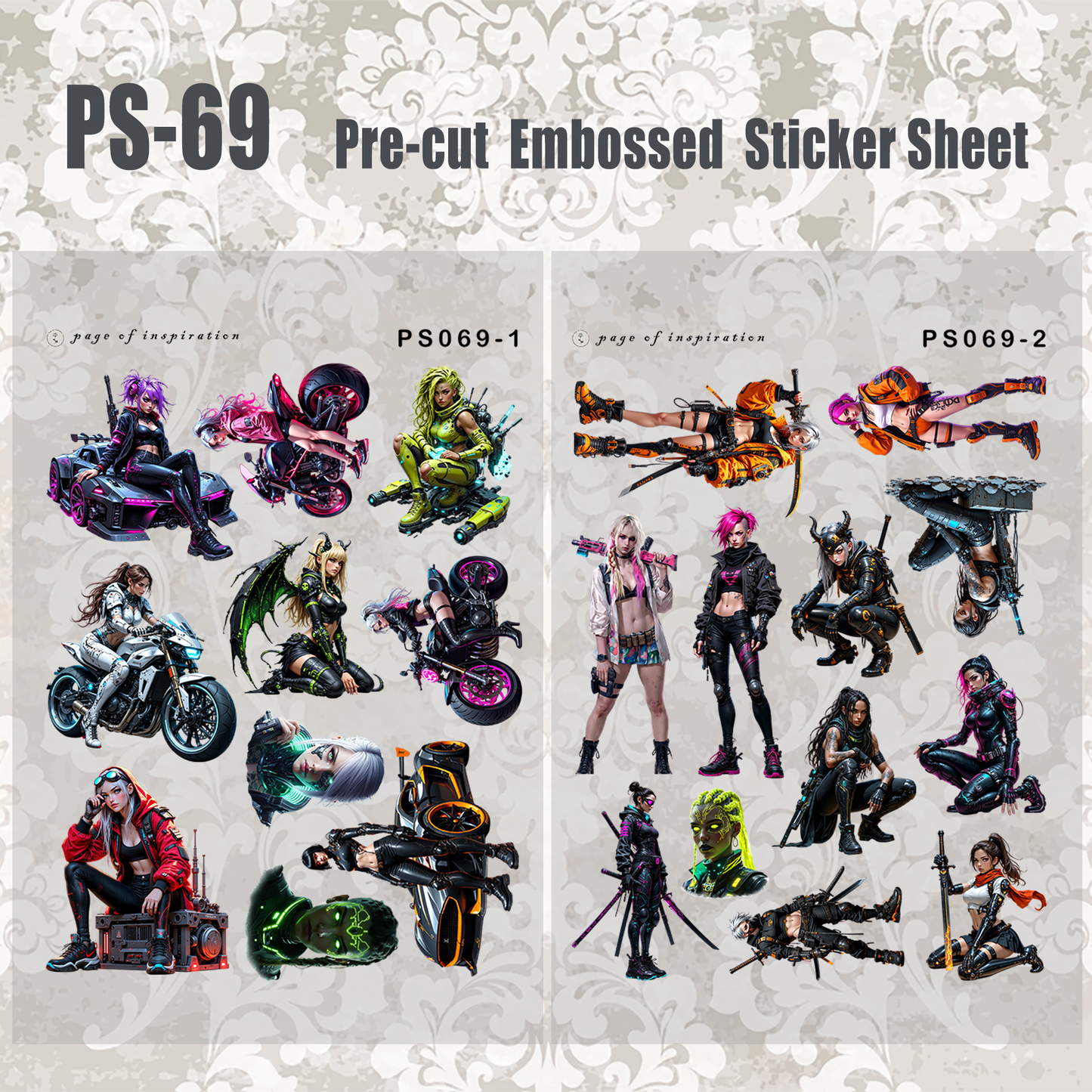 #PS-69 Pre-cut Embossed PET Sticker Sheet