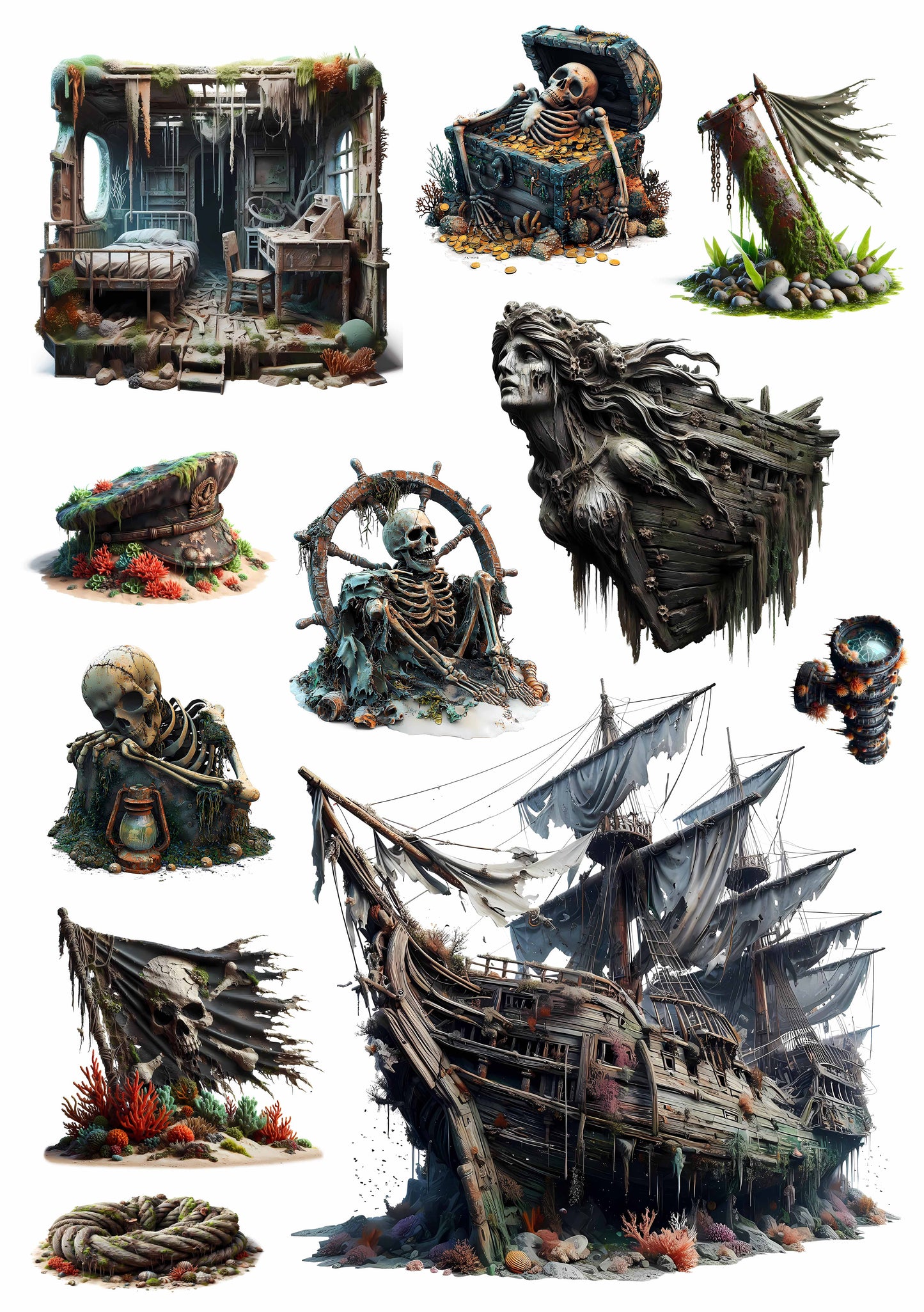 #02614 Sunken Pirate Ship Embossed Sticker