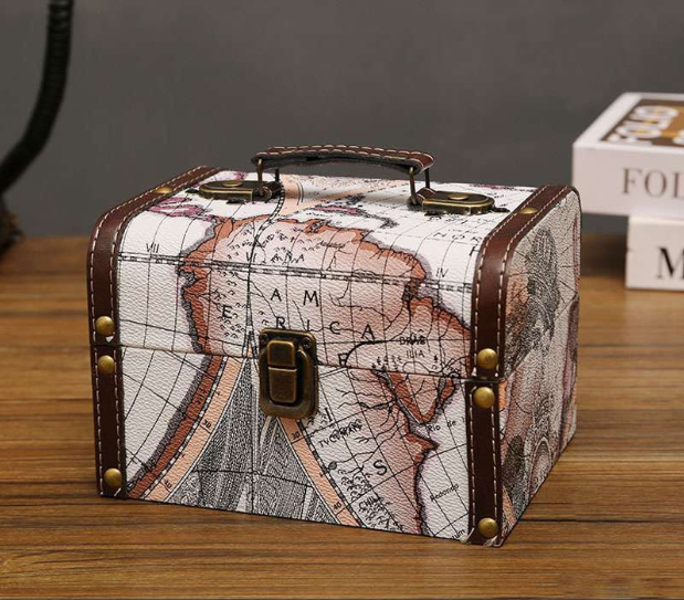 #01027 Retro Leather Wooden Box World Map Pattern