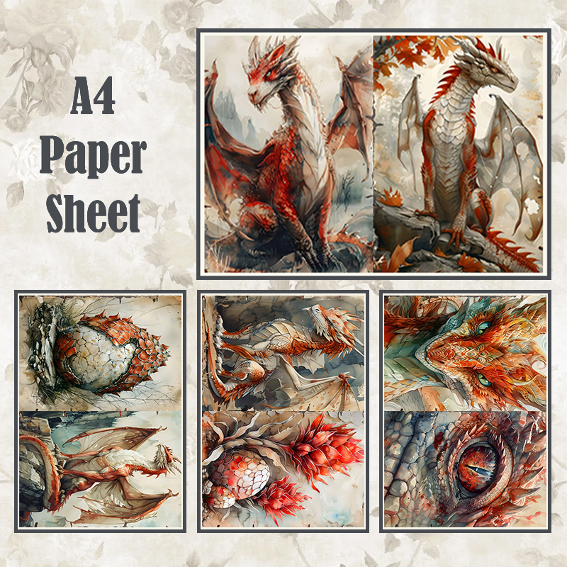 #4A89 POI Print A4 Cardstock Paper Set 4 Pcs Dragon