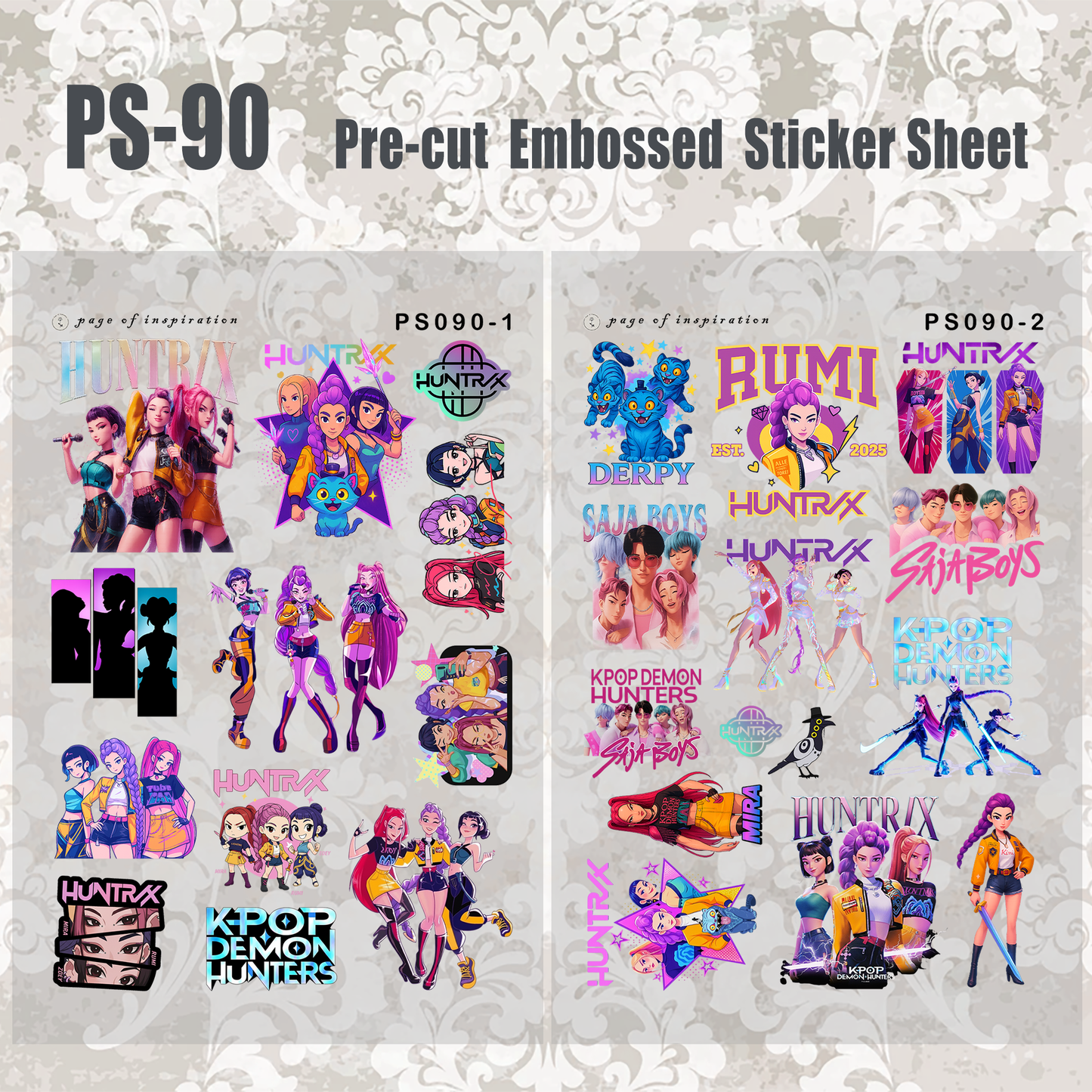 #PS-90 Pre-cut Embossed PET Sticker Sheet