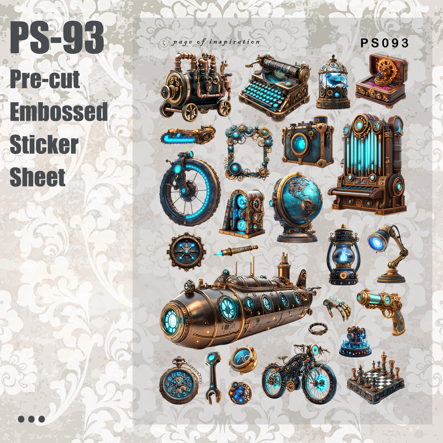 #PS-93 Pre-cut Embossed PET Sticker Sheet