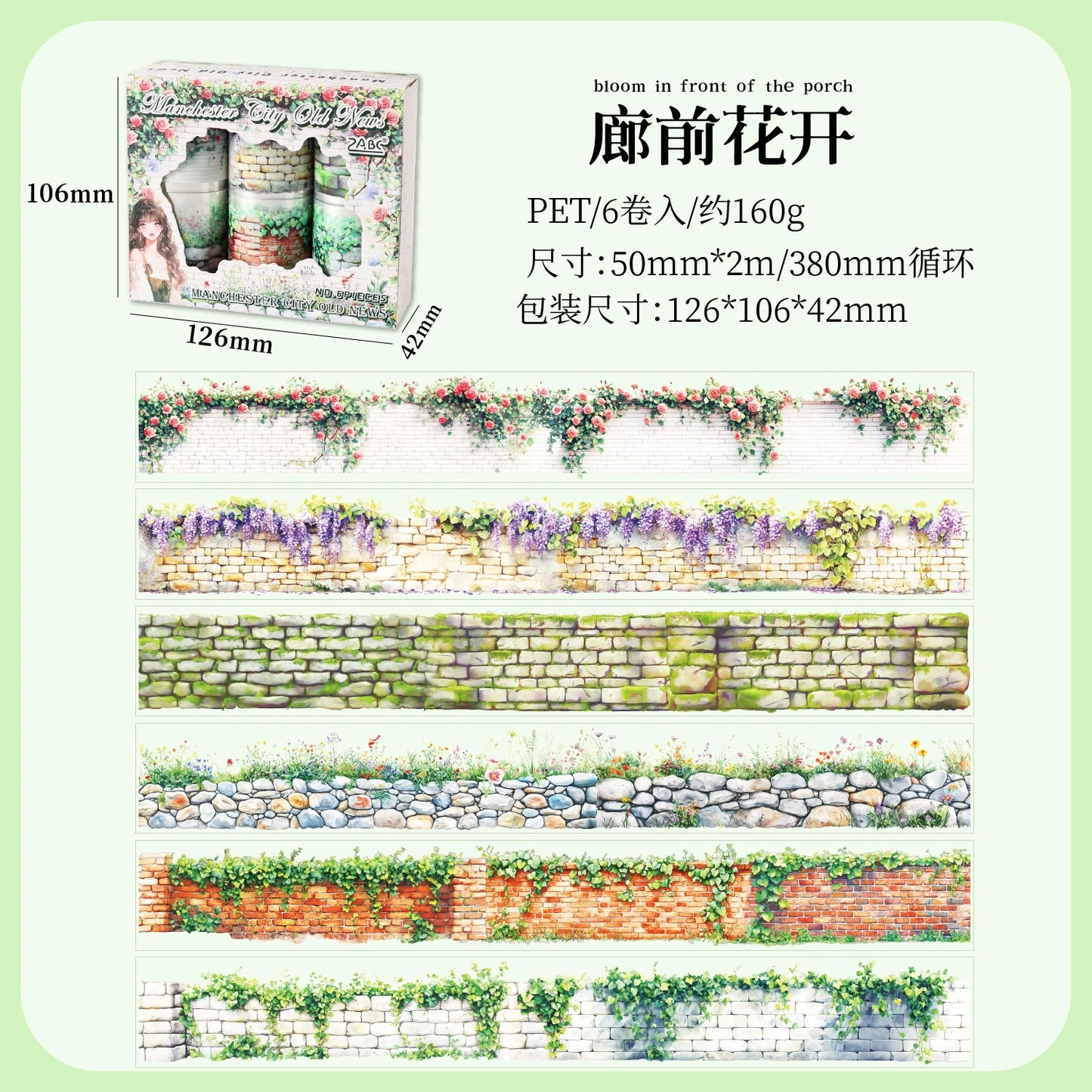 #03192 Flower And Wall Series Tape set 6 Rolls