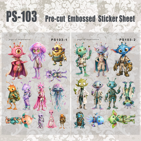 #PS-103 Pre-cut Embossed PET Sticker Sheet