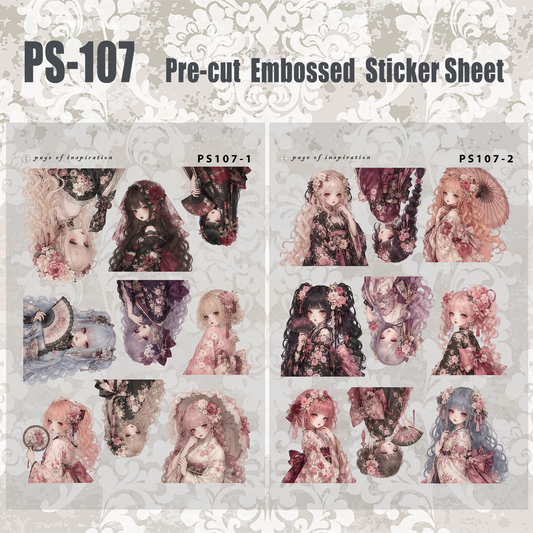 #PS-107 Pre-cut Embossed PET Sticker Sheet