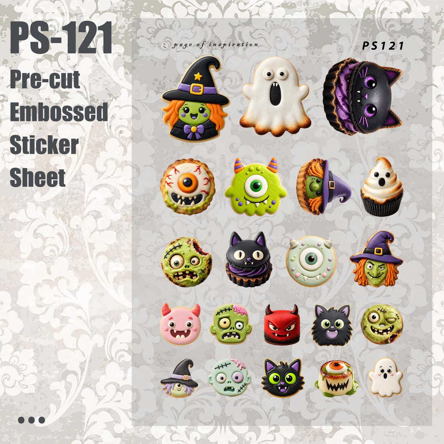 #PS-121 Pre-cut Embossed PET Sticker Sheet