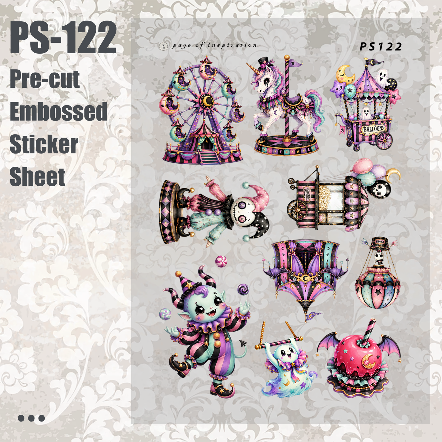 #PS-122 Pre-cut Embossed PET Sticker Sheet