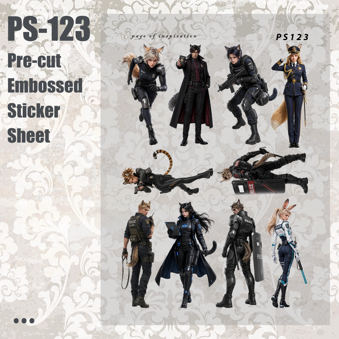 #PS-123 Pre-cut Embossed PET Sticker Sheet