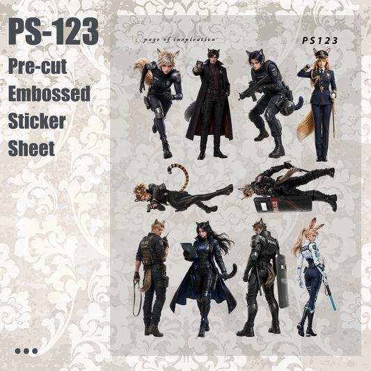 #PS-123 Pre-cut Embossed PET Sticker Sheet