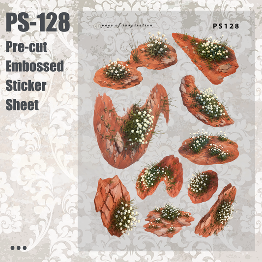 #PS-128 Pre-cut Embossed PET Sticker Sheet
