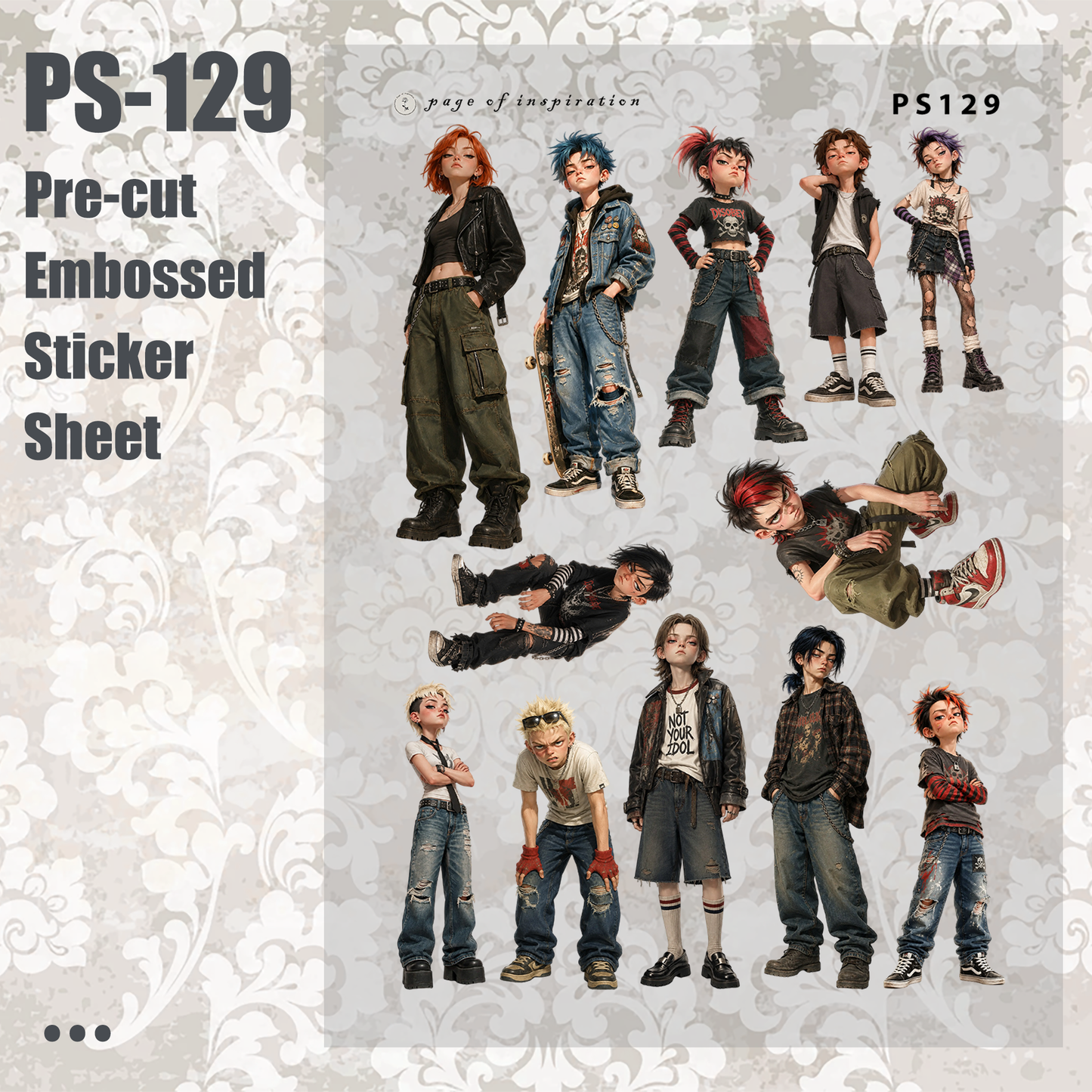 #PS-129 Pre-cut Embossed PET Sticker Sheet