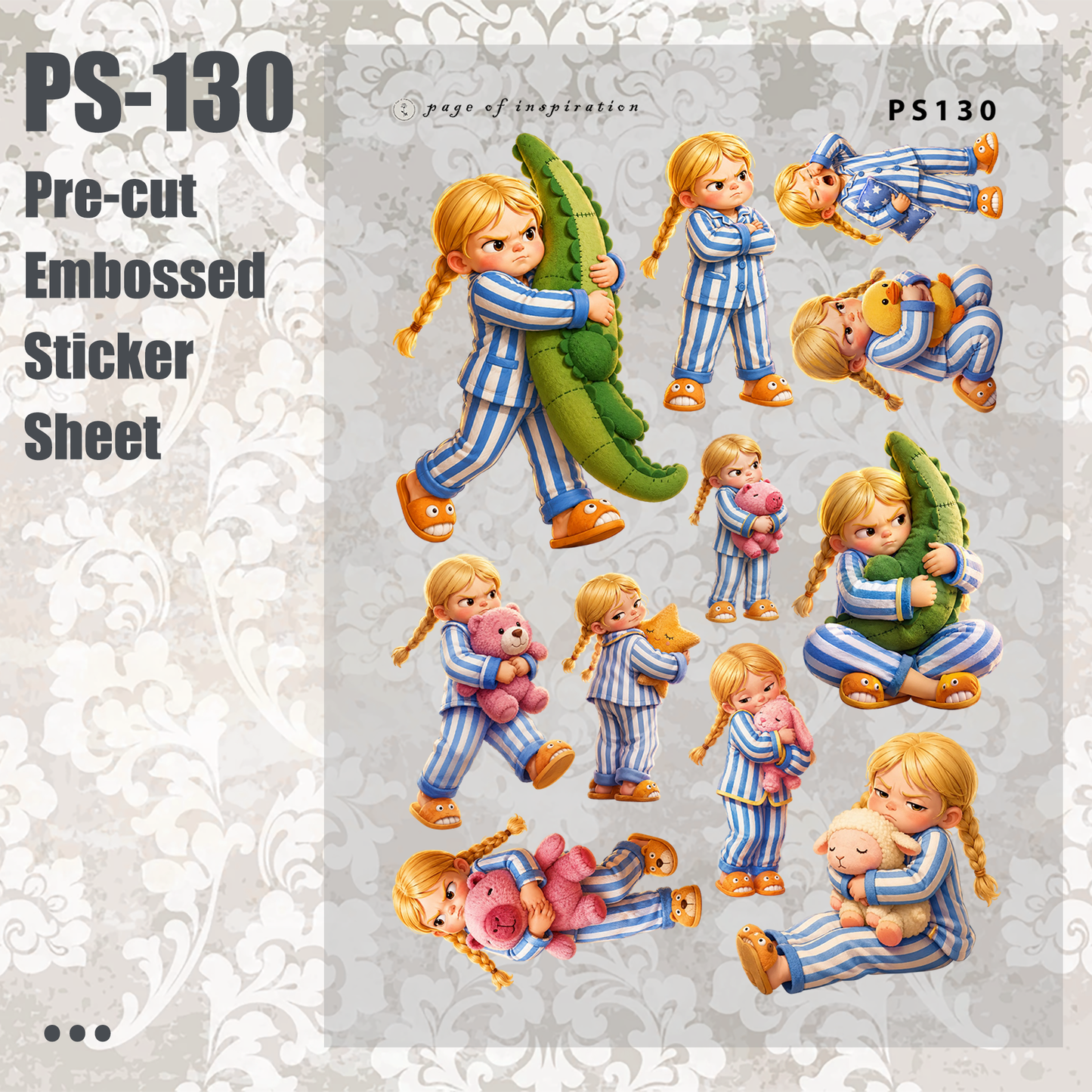#PS-130 Pre-cut Embossed PET Sticker Sheet