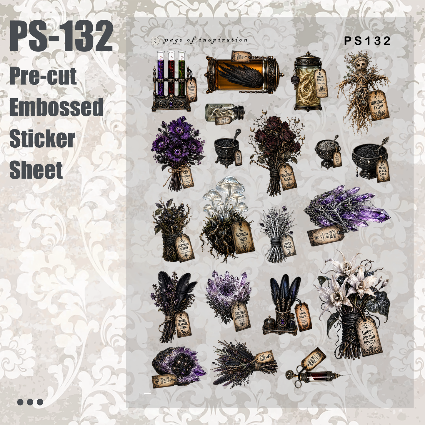 #PS-132 Pre-cut Embossed PET Sticker Sheet