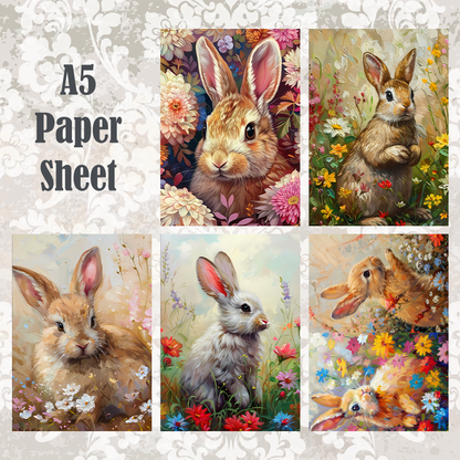 #5A136 POI Print A5 Cardstock Paper Set 10 Pcs Animal Bunny
