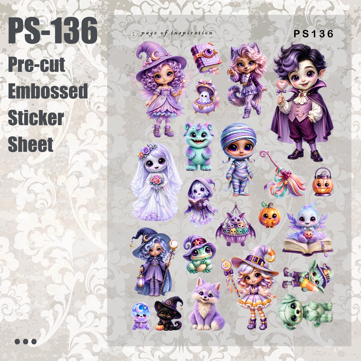 #PS-136 Pre-cut Embossed PET Sticker Sheet