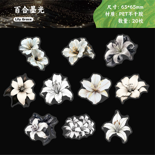 #02871 White Ink Flower Series Sticker