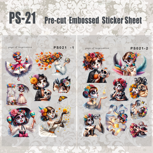 #PS-21 Pre-cut Embossed PET Sticker Sheet
