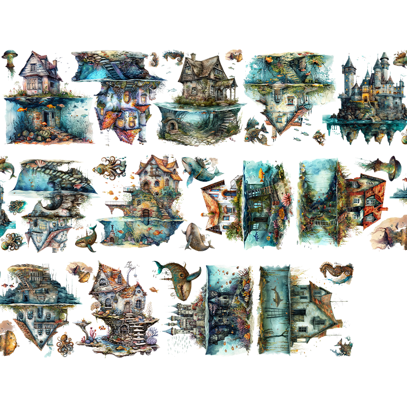 #03225 Customized PET Tape House on Water & Steampunk Fish