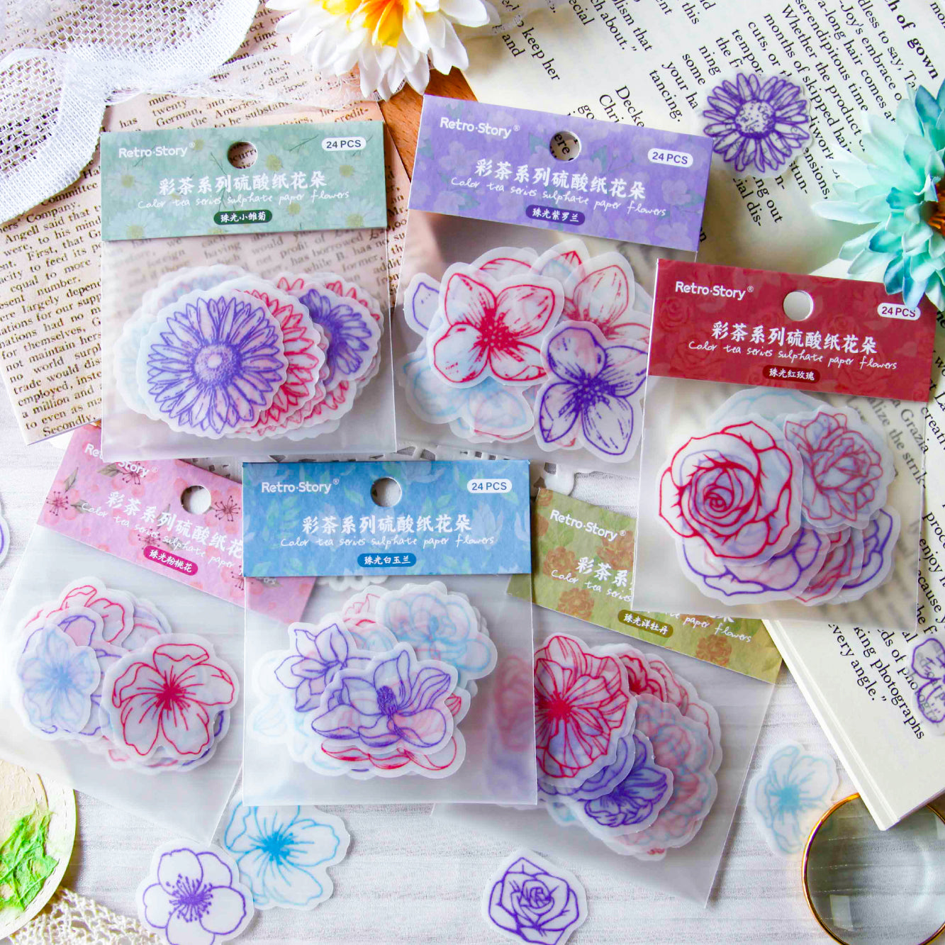 #02113 Colorful Tea Flower Series Material Paper
