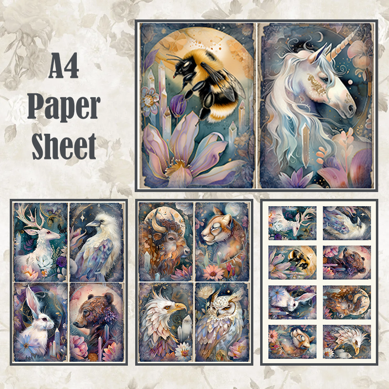 #4A34 POI Print A4 Cardstock Paper Set 4 Pcs Animal