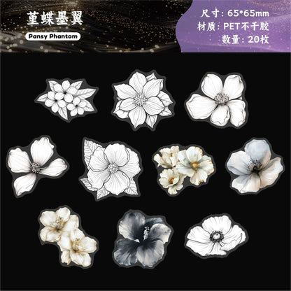 #02871 White Ink Flower Series Sticker