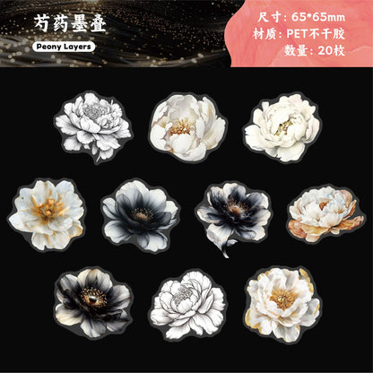 #02871 White Ink Flower Series Sticker