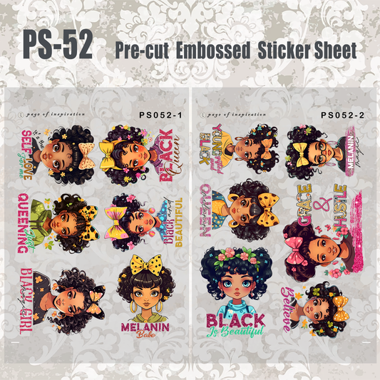 #PS-52 Pre-cut Embossed PET Sticker Sheet