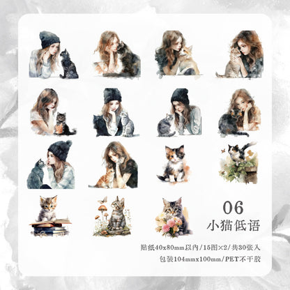 #02303 Cat with Girl Series Sticker