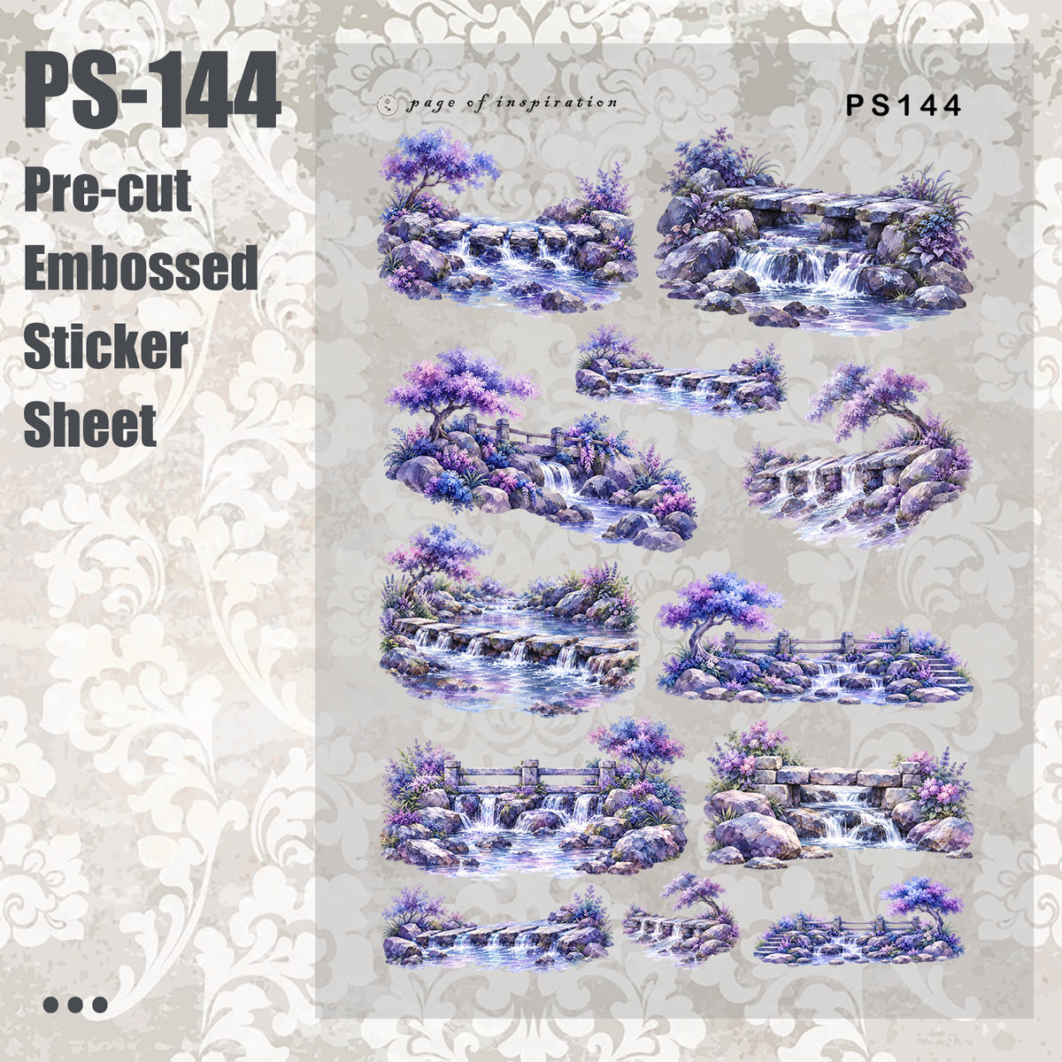 #PS-144 Pre-cut Embossed PET Sticker Sheet