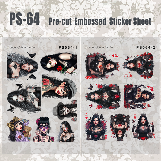 #PS-64 Pre-cut Embossed PET Sticker Sheet