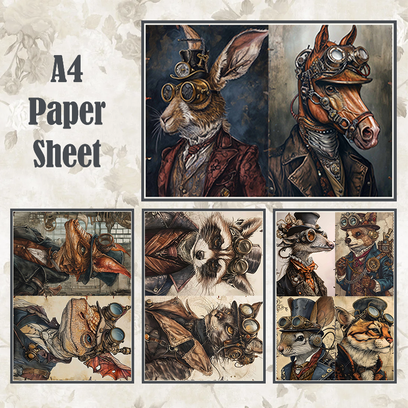 #4A82 POI Print A4 Cardstock Paper Set 4 Pcs Animal