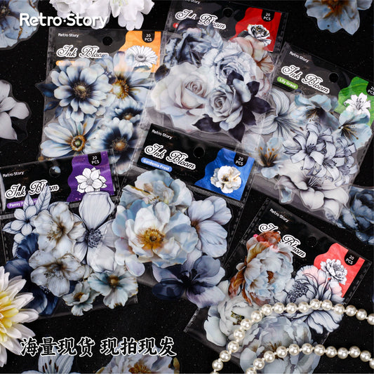 #02871 White Ink Flower Series Sticker