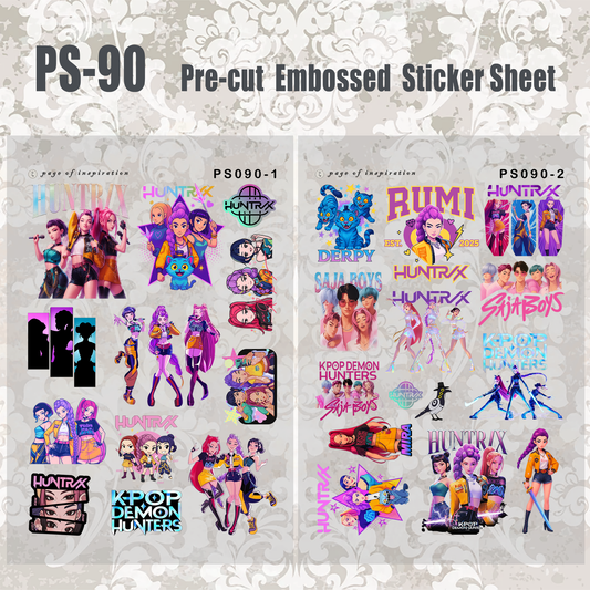 #PS-90 Pre-cut Embossed PET Sticker Sheet