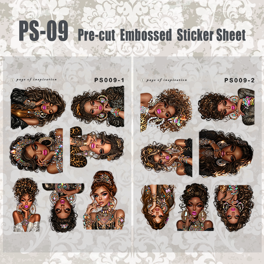 #PS-09 Pre-cut Embossed PET Sticker Sheet