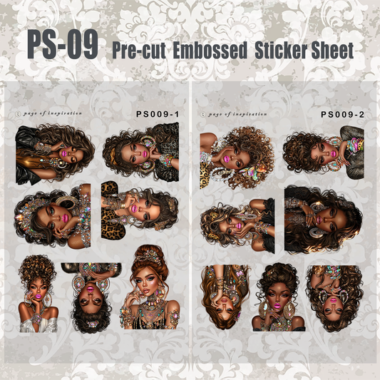 #PS-09 Pre-cut Embossed PET Sticker Sheet