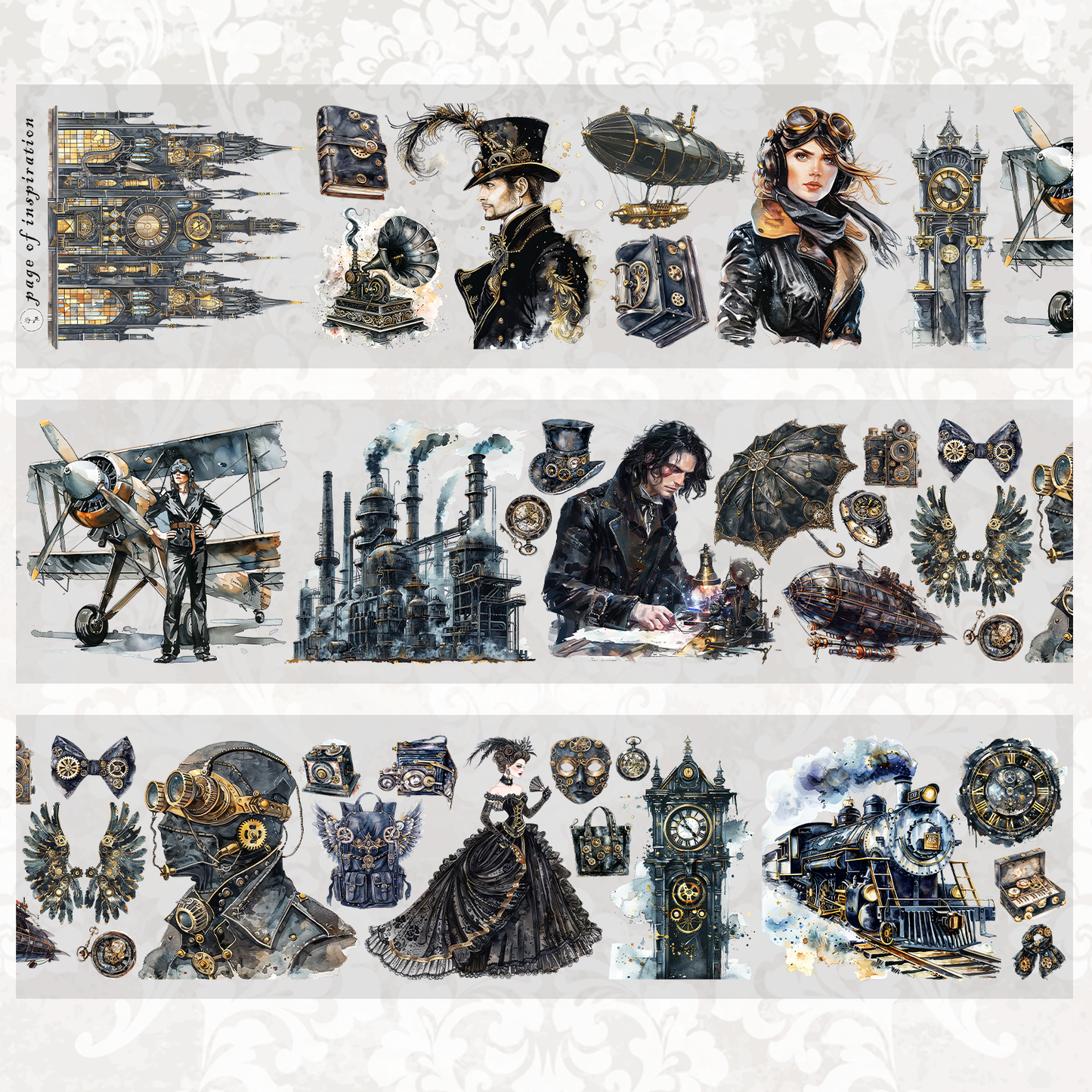 #M61 Customized PET Tape Black Steampunk