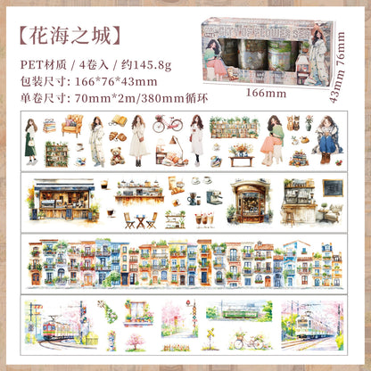 #03182 Flower Town Series Precut Tape Set 4 Rolls